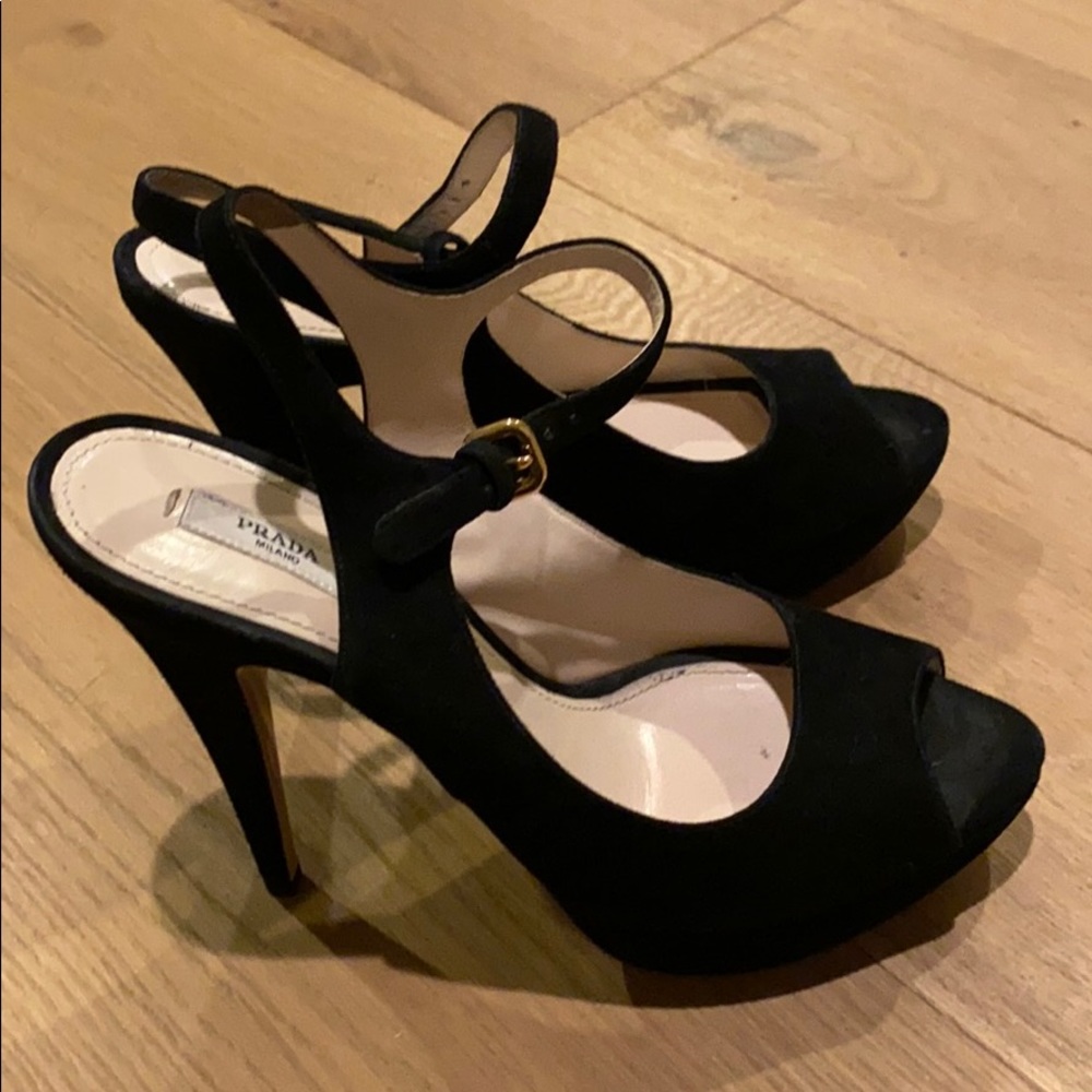 Prada black suede platform Mary Jane size 40.5